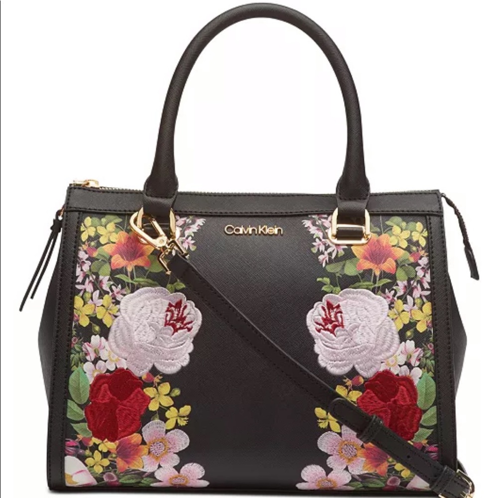 Calvin Klein Mercy Floral Leather Satchel / wallet